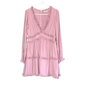 Jai Ami pink ruffle v neck mini dress sz M swiftie balletcore coquette clueless